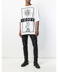 weißes und schwarzes bedrucktes T-Shirt mit einem Rundhalsausschnitt von Fausto Puglisi