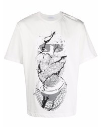 weißes und schwarzes bedrucktes T-Shirt mit einem Rundhalsausschnitt von Ih Nom Uh Nit