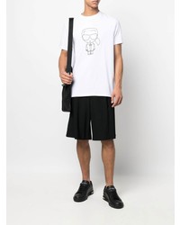 weißes und schwarzes bedrucktes T-Shirt mit einem Rundhalsausschnitt von Karl Lagerfeld