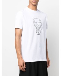 weißes und schwarzes bedrucktes T-Shirt mit einem Rundhalsausschnitt von Karl Lagerfeld