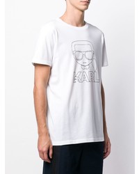 weißes und schwarzes bedrucktes T-Shirt mit einem Rundhalsausschnitt von Karl Lagerfeld