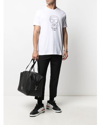 weißes und schwarzes bedrucktes T-Shirt mit einem Rundhalsausschnitt von Karl Lagerfeld