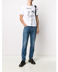 weißes und schwarzes bedrucktes T-Shirt mit einem Rundhalsausschnitt von DSQUARED2