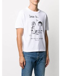 weißes und schwarzes bedrucktes T-Shirt mit einem Rundhalsausschnitt von DSQUARED2