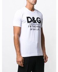 weißes und schwarzes bedrucktes T-Shirt mit einem Rundhalsausschnitt von Dolce & Gabbana