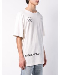 weißes und schwarzes bedrucktes T-Shirt mit einem Rundhalsausschnitt von Off-White