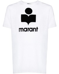 weißes und schwarzes bedrucktes T-Shirt mit einem Rundhalsausschnitt von Isabel Marant