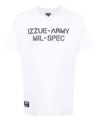 weißes und schwarzes bedrucktes T-Shirt mit einem Rundhalsausschnitt von Izzue