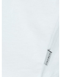weißes und schwarzes bedrucktes T-Shirt mit einem Rundhalsausschnitt