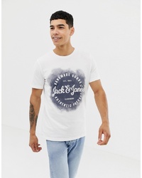 weißes und schwarzes bedrucktes T-Shirt mit einem Rundhalsausschnitt von Jack & Jones