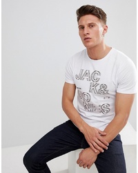 weißes und schwarzes bedrucktes T-Shirt mit einem Rundhalsausschnitt von Jack & Jones