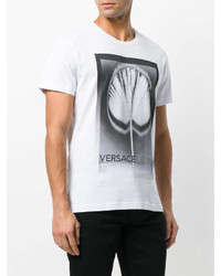 weißes und schwarzes bedrucktes T-Shirt mit einem Rundhalsausschnitt von Versace