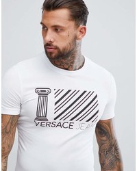 weißes und schwarzes bedrucktes T-Shirt mit einem Rundhalsausschnitt von Versace