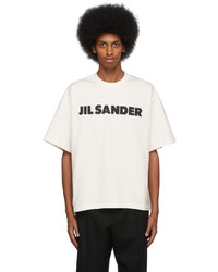 weißes und schwarzes bedrucktes T-Shirt mit einem Rundhalsausschnitt von Jil Sander
