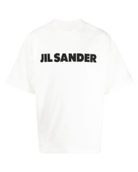 weißes und schwarzes bedrucktes T-Shirt mit einem Rundhalsausschnitt von Jil Sander