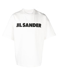 weißes und schwarzes bedrucktes T-Shirt mit einem Rundhalsausschnitt von Jil Sander