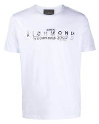 weißes und schwarzes bedrucktes T-Shirt mit einem Rundhalsausschnitt von John Richmond