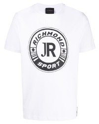 weißes und schwarzes bedrucktes T-Shirt mit einem Rundhalsausschnitt von John Richmond