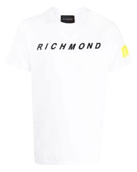 weißes und schwarzes bedrucktes T-Shirt mit einem Rundhalsausschnitt von John Richmond