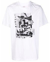 weißes und schwarzes bedrucktes T-Shirt mit einem Rundhalsausschnitt von Jordan