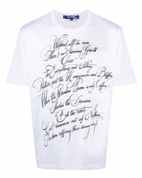 weißes und schwarzes bedrucktes T-Shirt mit einem Rundhalsausschnitt von Junya Watanabe