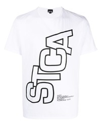 weißes und schwarzes bedrucktes T-Shirt mit einem Rundhalsausschnitt von Just Cavalli