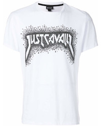 weißes und schwarzes bedrucktes T-Shirt mit einem Rundhalsausschnitt von Just Cavalli