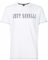 weißes und schwarzes bedrucktes T-Shirt mit einem Rundhalsausschnitt von Just Cavalli