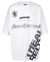 weißes und schwarzes bedrucktes T-Shirt mit einem Rundhalsausschnitt von Juun.J