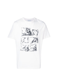 weißes und schwarzes bedrucktes T-Shirt mit einem Rundhalsausschnitt von JW Anderson