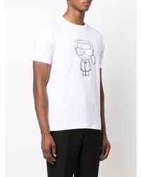 weißes und schwarzes bedrucktes T-Shirt mit einem Rundhalsausschnitt von Karl Lagerfeld