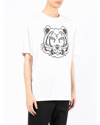 weißes und schwarzes bedrucktes T-Shirt mit einem Rundhalsausschnitt von Kenzo