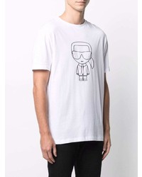 weißes und schwarzes bedrucktes T-Shirt mit einem Rundhalsausschnitt von Karl Lagerfeld