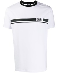 weißes und schwarzes bedrucktes T-Shirt mit einem Rundhalsausschnitt von Karl Lagerfeld