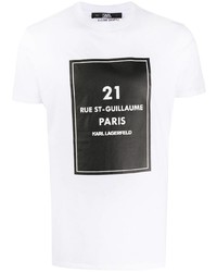 weißes und schwarzes bedrucktes T-Shirt mit einem Rundhalsausschnitt von Karl Lagerfeld