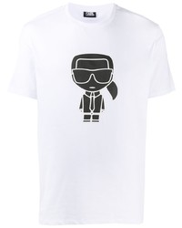 weißes und schwarzes bedrucktes T-Shirt mit einem Rundhalsausschnitt von Karl Lagerfeld