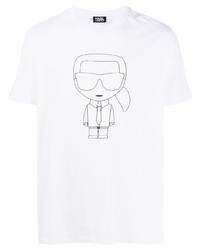 weißes und schwarzes bedrucktes T-Shirt mit einem Rundhalsausschnitt von Karl Lagerfeld