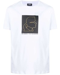 weißes und schwarzes bedrucktes T-Shirt mit einem Rundhalsausschnitt von Karl Lagerfeld