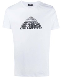 weißes und schwarzes bedrucktes T-Shirt mit einem Rundhalsausschnitt von Karl Lagerfeld