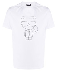 weißes und schwarzes bedrucktes T-Shirt mit einem Rundhalsausschnitt von Karl Lagerfeld