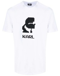 weißes und schwarzes bedrucktes T-Shirt mit einem Rundhalsausschnitt von Karl Lagerfeld