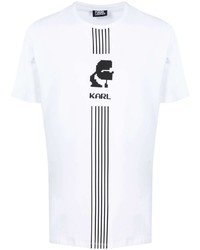 weißes und schwarzes bedrucktes T-Shirt mit einem Rundhalsausschnitt von Karl Lagerfeld