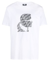 weißes und schwarzes bedrucktes T-Shirt mit einem Rundhalsausschnitt von Karl Lagerfeld