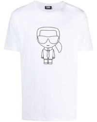 weißes und schwarzes bedrucktes T-Shirt mit einem Rundhalsausschnitt von Karl Lagerfeld