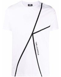 weißes und schwarzes bedrucktes T-Shirt mit einem Rundhalsausschnitt von Karl Lagerfeld