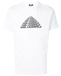 weißes und schwarzes bedrucktes T-Shirt mit einem Rundhalsausschnitt von Karl Lagerfeld