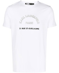 weißes und schwarzes bedrucktes T-Shirt mit einem Rundhalsausschnitt von Karl Lagerfeld
