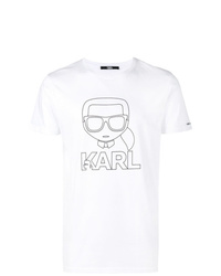 weißes und schwarzes bedrucktes T-Shirt mit einem Rundhalsausschnitt von Karl Lagerfeld