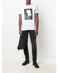 weißes und schwarzes bedrucktes T-Shirt mit einem Rundhalsausschnitt von Karl Lagerfeld