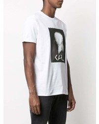 weißes und schwarzes bedrucktes T-Shirt mit einem Rundhalsausschnitt von Karl Lagerfeld